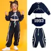 Bühnenkleidung Kpop Mädchen Jazz Dance Kostüm Lange Ärmel Nabel Tops Jogginghose Hip Hop Kinder Kleidung Straße Outfit Gruppe Show Anzug BL9700