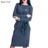Casual Dresses Autumn Winter Warm Women Midi Dress Slim Spring 2023 Long Sleeve Loose Knee Length Female Mujer LX364
