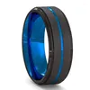 Wedding Rings 8mm Fashion Men's Black Brushed Ladder Edge Stainless Steel Ring Color Blue Groove Gifts Size 6-13