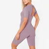 Women's Jumpsuits & Rompers Solid Color Skinny Sexy Sports Fitness Jumpsuit Short Sleeve Round Collar Breathable Thread Hollow Out Playsuit