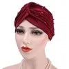 Vêtements ethniques Musulman Perle Turban Chapeau Hiver Automne Femmes Élastique Coton Volant B Cancer Chemo Bonnets Cap Chapeaux Wrap Plaqué Cheveux