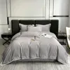 Bedding Sets El Light Luxury 120S Egyptian Cotton 4Pcs Set Simple Style Solid Color Tribute Satin Quilt Cover Bare Sleeping