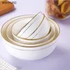 Plates Bone Porcelain Painting Gold Rice Bowl Tableware Simple Household Soup Salad Container Wedding Kitchen Supplies