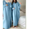 Etniska kläder Dubai Kaftan Muslimska kvinnor Abaya Islamiska turkiska Ramadan Maxi Robe klänning Mellanöstern Knappar Lång klänning Sleeve Dresses Caftan