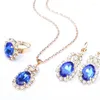 Collana Orecchini Set Anello in pietra di cristallo Blu Rosso Bianco Ciondolo goccia Moda matrimonio per regalo di spose