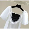 Women's Blouses Women's Love Beaded Puff Sleeve Doll Shirt 2023 Summer Korean Style Color Matching Ruffles Casual Tops Blusas Femme