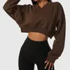 Gym Clothing Women Casual V Neck Cropped Top Soft Comfort Cotton Thick Sports Sweatshirt Long Sleeve Workout Tops Loose Fit