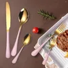 Servis uppsättningar Hicome Golden Spoon Fork Kniv Tabellesuppsättning 24 st Silver Prover Flatware Cotlary Gold rostfritt stål Middag
