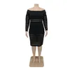 Casual Dresses Plus Size Dress Transparent Mesh Slash Neck Off Shoulder Black Bodycon Women Long Sleeve