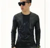 Camisetas masculinas XS-4XL 2023 Roupa Hels Stylist Stylist Slim Night Club DJ Tight Splicing PU Rouphe T-Shirt