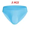 Underpants 5 PCS Men Solid Color Panties Briefs Ice Silk Seamless Shorts Transparents Breathable Underwears L - 3XL