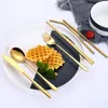 Dinnerware Sets 6pcs Set Stainless Steel Cutlery Spoon Chopsticks Straw Brush Outdoor Travel Convenient Tableware With Linen Bag