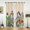 Curtain & Drapes Plant Flower Petunia Lavender Modern Window Curtains Living Room Bathroom Kitchen Household ProductsCurtain