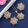 Ketting oorbellen Set 3 pc's klassieke Nigeriaanse volledige kubieke zirkonia ingelegde geometrische bruiloft Resiseerbare ring