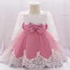 Meisjesjurken 1 jaar verjaardagsfeestje jurk met lange mouwen kanten boog geboren prinseskleding 2023 lente herfst baby kleren