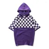 Men's T Shirts Summer Hooded Short-sleeved T-shirt Men And Women Bf Style National Chic Street Hip-hop Color Plaid Half-sleeved Hoodie