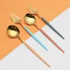 Flatware Sets Portable Reusable Dinner Set Spoon Fork Travel Picnic Chopsticks Stainless Steel Straw Tableware Cutlery With Carrying Box