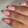 Valse nagels 24 stks zilveren Franse amandel afneembare acryl nep volledige dekking druk op met jelly stickers nail art tips