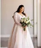 2023 Plus Size Beach Wedding Dresses Bridal Gown Lace Applique Long Sleeves V Neck A Line Sweep Train Custom Made Garden Vestido de Novia 401 401