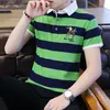 Men's Polos Summer Mens Polo Shirt Quality Men Cotton Short Sleeve Man Color Strip Slim Fit Turn Down Collar Tee Male