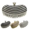 Kvällspåsar Tassel Rhinestones Clutch Women Pärlade lyxiga damer Handväskor Svart / Silver / Golden Vintage Väska