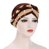 Berets Muslim Women Turban Cap Fashion Double Nail Pearl Beaded Elastic Headscarf