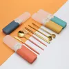 Flatware Sets Portable Reusable Dinner Set Spoon Fork Travel Picnic Chopsticks Stainless Steel Straw Tableware Cutlery With Carrying Box