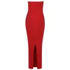 Casual Dresses Reinvented Bandage Maxi Dress Sexy Strapless Bustier V Neck Back Slit Gown Elegant Black Red Bodycon Long Party