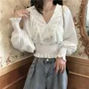 Kvinnors blusar Junerain Elegant blus Kvinnor Långärmad Chiffon Bandage Kvinnlig kontor Korean Top Spring Autumn Women's Clothing