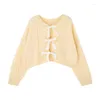 Malhas femininas Cardigã amarelo claro Cardigã Mulheres doces Lace Loose Up Sweater Jackets feminino Tops Hollow Fall 2023 Mulher roupas