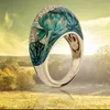 Wedding Rings Trendy Lotus Leaves Flower Opal Stone Ring White Crystal Hand Painted Statement For Women Fashion Boho Jewelry Gifts