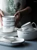 Płytki Nordic Western Plate Kolor czarna linia ceramiczna zastawa stołowa miska danie domowe zupa ryż