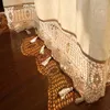 Rideau grèce Style rétro coton lin fait à la main creux brodé gland ourlet Semi-ombrage fini Beige 175 cm de largeur