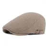 Berets Breathable Cotton Linen Men Flat Cap Retro Spring Summer Ivy Blank Vintage Beret Hat Plain Painter Artist Visor Dropship