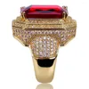 Wedding Rings Square Red Crystal Zircon Ring Men Women Party Jewelry Fashion Punk Rectangle Dance Hall Luxucy Accessories