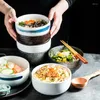 Kommen Japanse keramische kom noedel rijst ramen dessert huis eetstokjes met lepel en deksel 6 inch grote 900 ml