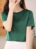 Kvinnors T -skjortor Honghanyuan Women s till 3XL Solid Silk Plain O Neck Short Sleeved Tee 2023 Summer Candy Colors Basic Mysigt toppdroppsfartyg