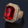 Wedding Rings Square Red Crystal Zircon Ring Men Women Party Jewelry Fashion Punk Rectangle Dance Hall Luxucy Accessories