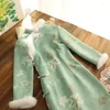 Etnische kleding sexy elegante vrouwen cheongsam slanke bloem dagelijkse qipao asia handgemaakte knop vestidos chinese stijl herfst winter gewaad jurk