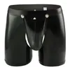 Sous-vêtements pour hommes Boxers Briefs Open Crotch PU Leather Lingerie U Convex Pouch Black Patent Shorts