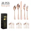 Dinnerware Sets 20Pcs Family Stainless Steel Cutlery Set Steak Knife Fork Spoon Fruit Dessert Forks Tableware Kitchen Dinner Supplies