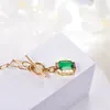 Necklace European and American style women square emerald pendant yellow gold plated necklace zircon green crystal collar chain party jewelry mother birthday gift