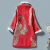 Ethnic Clothing H.RONG.X Tang 2023Winter Chinese Cheongsam Dress Traditional Retro Red Improved Qipao Cotton Fleece CNY2023 Women Party