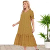 Party Dresses XL-5XL Plus Size Women Clothing Summer Dress 2023 Casual Fashion Shorts Sleeve Loose Yellow Wholesale Drop