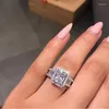 Anneaux de mariage MOONROCY Argent Couleur CZ Fiançailles Couple Bague Géométrie Pour Femmes Drop Party Cadeau Bijoux En Gros