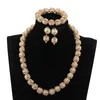 Necklace Earrings Set Classic African Golden Bead Jewelry Nigeria Wedding Beads Handmade Bracelet P84-13