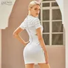 Casual Dresses Adyce Summer White Lace Short Sleeve Bodycon Bandage Dress for Women 2023 Sexiga knappar Klubb Kändis Evening Party