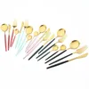 Set di stoviglie 6 pezzi / set Set di posate in acciaio inossidabile oro bianco Coltello Forchetta da dessert Cucchiaio da tè Posate Stoviglie per la casa