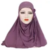 Ropa étnica Flores Borla Decoración Suave Headwrap Hijabs Color Sólido Musulmán Mujeres Jersey Turbante Pañuelo Arruga Asistente Islámico