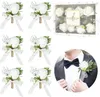 Flores decorativas grinaldas 8pcs rose boutonniere cenar noivo para homens casamento corsages artificiais Man Suitão de festa/annidecorative decorativedecec